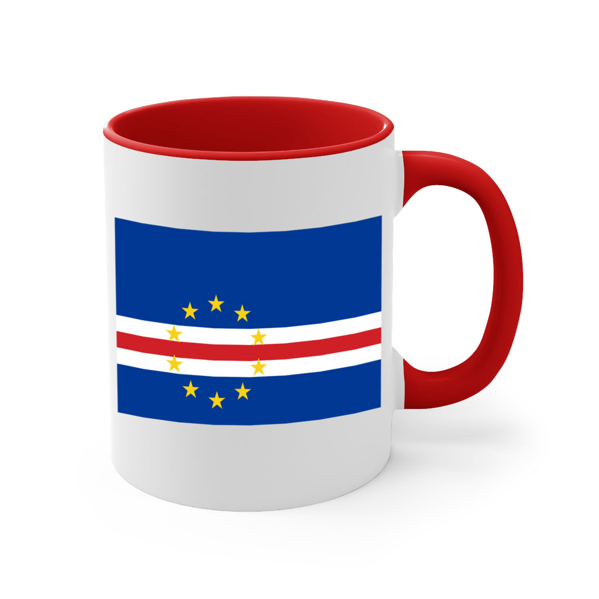 Cabo Verde 169# Mug featuring a glossy finish with a colorful handle and interior, available in multiple sizes.